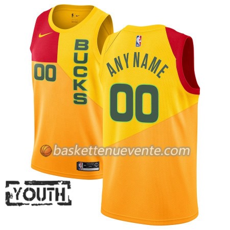 Maillot Basket Milwaukee Bucks Personnalisé 2018-19 Nike City Edition Jaune Swingman - Enfant